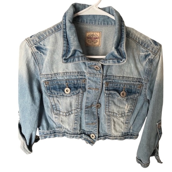 Highway Jeans Jackets & Blazers - Highway Jeans Distressed Cropped Denim Blue Jean Jacket Coat